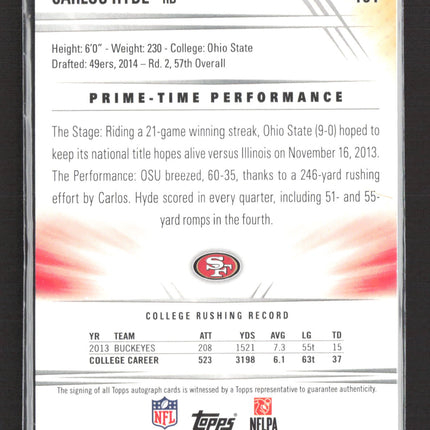 2014 Topps Prime Carlos Hyde #131 Copper 13/50 Auto