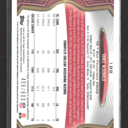 2013 Topps Chrome Vance McDonald #188 RC Auto