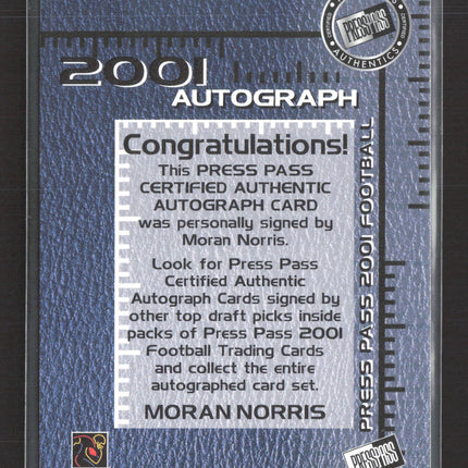 2001 Press Pass Autographs Moran Norris Auto