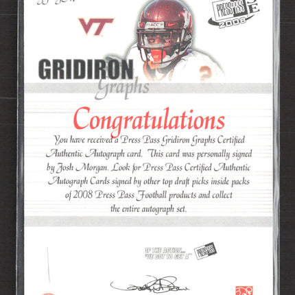 2008 Press Pass SE Gridiron Graphs Josh Morgan #GG-JM Auto