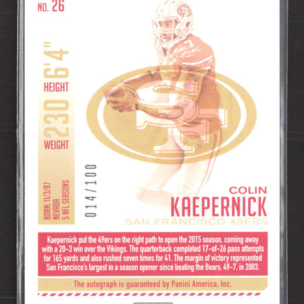 2016 Panini Prestige Xtra Points Colin Kaepernick #26 Blue 014/100 Auto