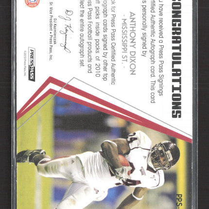 2010 Press Pass Signings Anthony Dixon #PPS-AD Auto