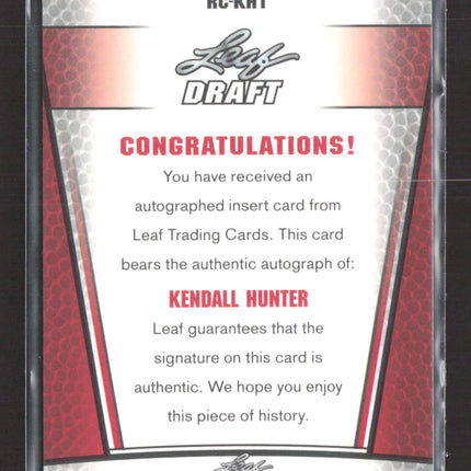2011 Leaf Draft Kendall Hunter #RC-KH1 Auto