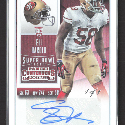 2015 Panini Contenders Football Eli Harold #130 Super Bowl Ticket RC 1/1 Auto