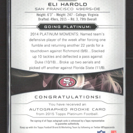2015 Topps Platinum Eli Harold #AR-EH 1/1 RC Auto Superfractor
