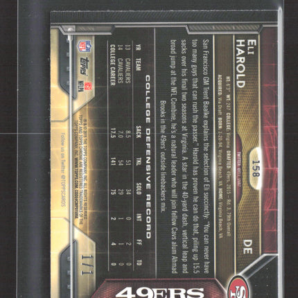 2015 Topps Chrome Eli Harold #158 RC Mini Superfractor 1/1