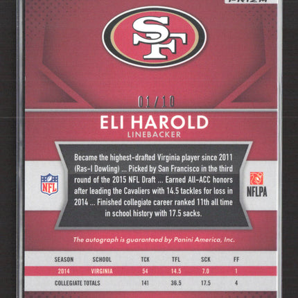 2015 Panini Prizm Eli Harold #RS-EH Gold 01/10 RC Auto