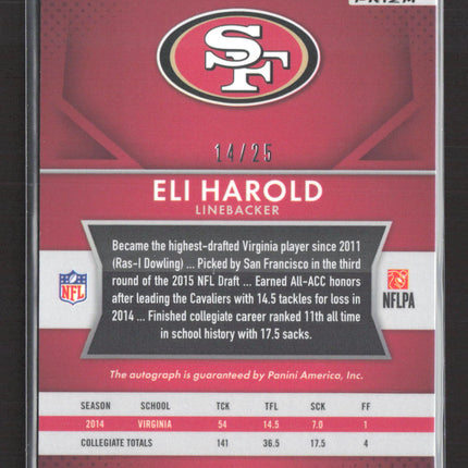 2015 Panini Prizm Eli Harold #RS-EH RC 14/25 Auto Silver