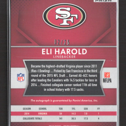 2015 Panini Prizm Football Eli Harold #RS-EH Blue 02/25 RC Auto