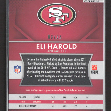2015 Panini Prizm Eli Harold #RS-EH Blue 03/25 RC Auto