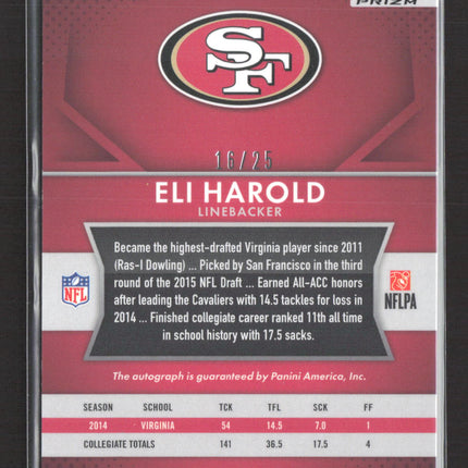 2015 Panini Prizm Eli Harold #RS-EH Green RC 16/25 Auto