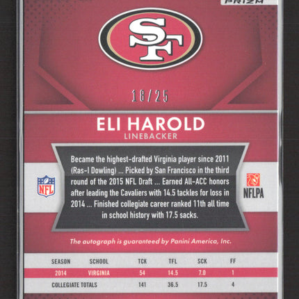 2015 Panini Prizm Eli Harold #RS-EH Red Mojo RC 18/25 Auto