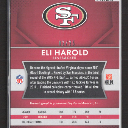 2015 Panini Prizm Football Eli Harold #RS-EH Tie-Dye 02/25 RC Auto