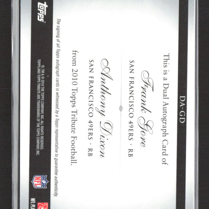 2010 Topps Tribute Frank Gore Anthony Dixon #DA-GD Dual Autograph 12/20 Auto