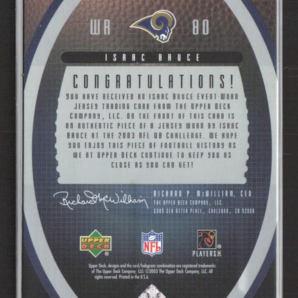 2003 Upper Deck Standing O Swatches Isaac Bruce #SW-IB Authentic Jersey