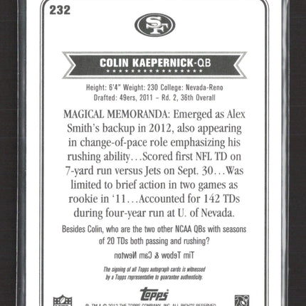 2012 Topps Magic Colin Kaepernick #232 Auto