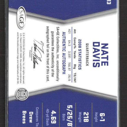 2009 SAGE HIT Nate Davis #A13 Auto