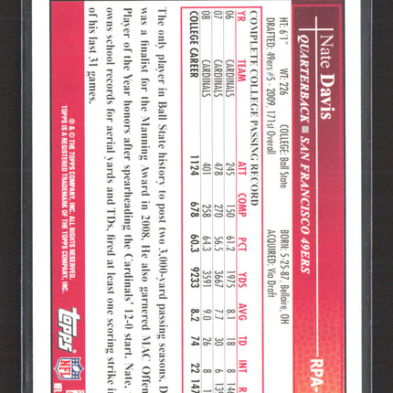 2009 Topps NFL Rookie Premiere Nate Davis #RPA-ND Auto