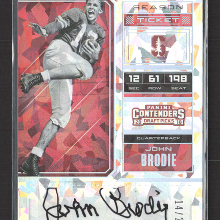 2018 Panini Contenders Draft Picks John Brodie #21 Cracked Ice 14/23 Auto