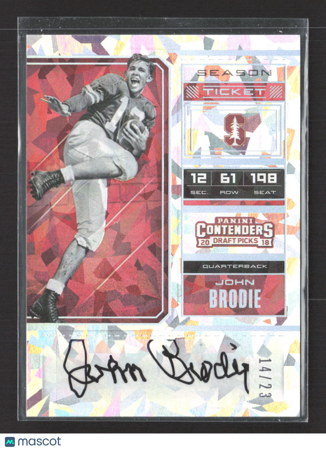 2018 Panini Contenders Draft Picks John Brodie #21 Cracked Ice 14/23 Auto
