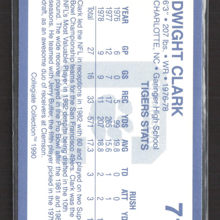 1990 Collegiate Collection Clemson Tigers Dwight Clark #71 IP Auto