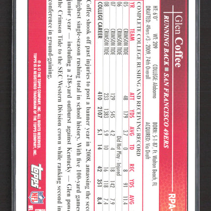 2009 Topps NFL Rookie Premiere Glen Coffee #RPA-GC Auto