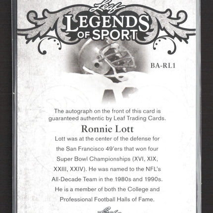 2015 Leaf Legends of Sport Ronnie Lott #BA-RL1 Auto