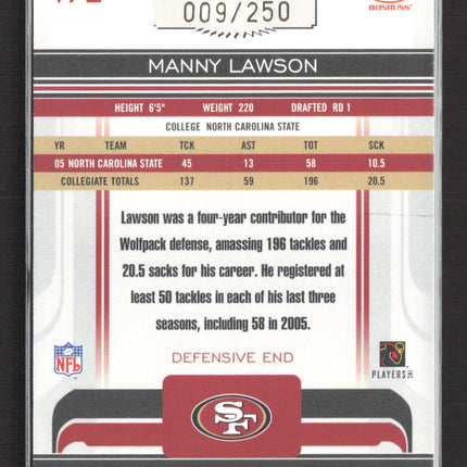 2006 Donruss Gridiron Gear Manny Lawson #172 009/250 Auto
