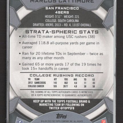 2013 Topps Strata Marcus Lattimore #145 RC 132/150 Auto