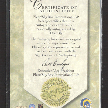 1999 SkyBox Autographics Dre' Bly Auto