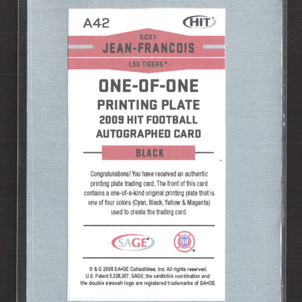 2009 HIT Football Ricky Jean-Francois Printing Plate 1/1 Auto
