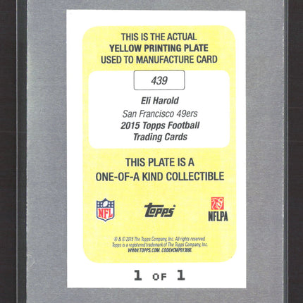 2015 Topps Football Eli Harold #439 Yellow Printing Plate 1/1