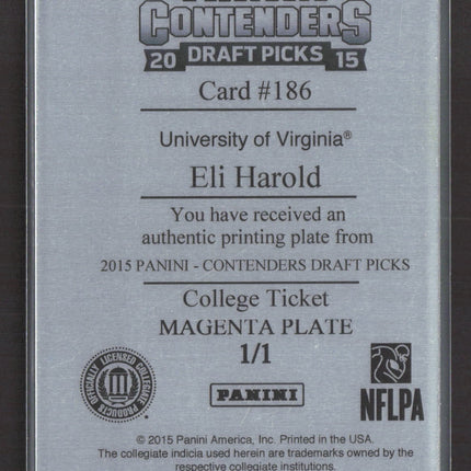 2015 Panini Contenders Eli Harold #186 Magenta Printing Plate 1/1 Auto