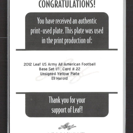 2012 Leaf US Army All-American Football Eli Harold #22 1/1 Printing Plate