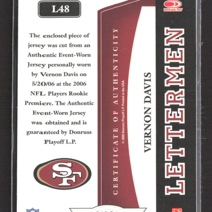 2006 Leaf Limited Lettermen Vernon Davis #L48 Game-Worn Jersey Name Plate /6