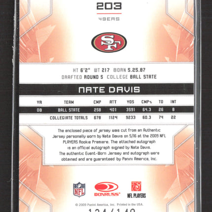 2009 Panini Limited Phenoms Nate Davis #203 Prime Jersey /149 Auto