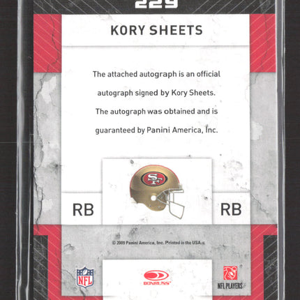 2009 Panini Donruss Threads Kory Sheets #229 Rookie Class 071/390 Patch Auto