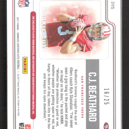 2017 Panini Donruss Certified Cuts C.J. Beathard #205 RC 16/25 Auto