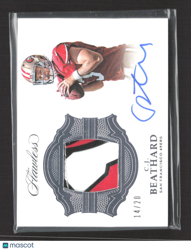 2018 Panini Flawless C.J. Beathard #SG-CJ Patch 14/20 Signature Gloves Auto