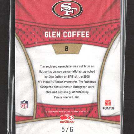 2009 Donruss Limited Lettermen Glen Coffee #2 Plate Patch Jersey Auto /6