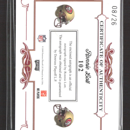 2008 Playoff National Treasures Patches Ronnie Lott #102 08/26 Patch Auto