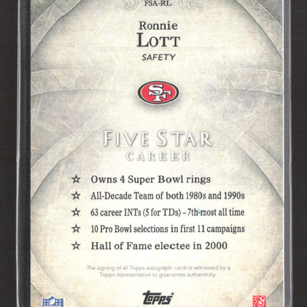 2014 Topps Five Star Ronnie Lott #FSA-RL Auto
