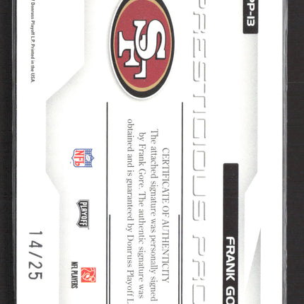 2007 Playoff Prestige Prestigious Pros Frank Gore #PP-13 14/25 Auto