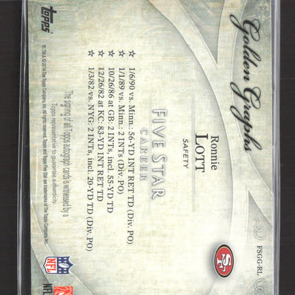 2014 Topps Five Star Golden Graphs Ronnie Lott #FSGG-RL Auto /60