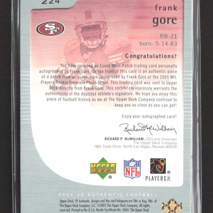 2005 Upper Deck SP Authentic Frank Gore #224 Rc Patch Auto /899