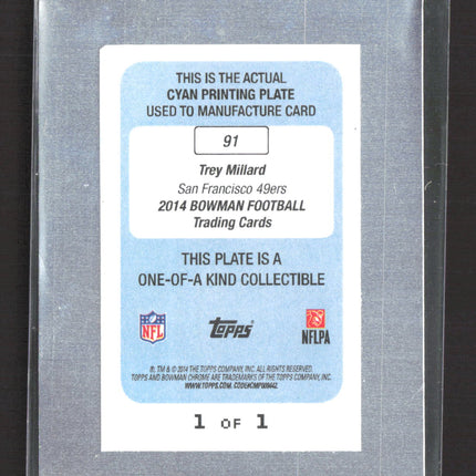 2014 Bowman Football Trey Millard #91 Cyan Printing Plate 1/1