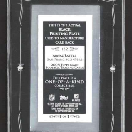 2008 Topps Mayo Arnaz Battle #152 Black Printing Plate 1/1 Back