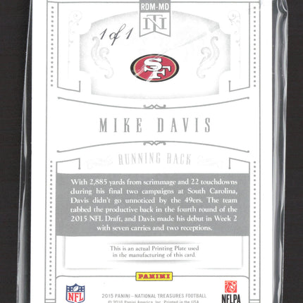 2016 Panini National Treasures Mike Davis #RDM-MD Cyan Printing Plate Patch 1/1