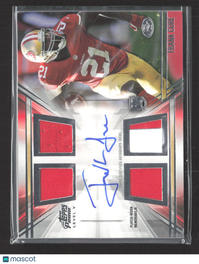 2014 Topps Prime Frank Gore #PV-FG Level V Quad Relic Patch Auto