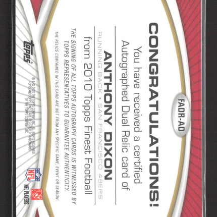 2010 Topps Finest Anthony Dixon #FADR-AD 163/350 RC Dual Relic Auto
